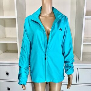 Adidas Women Blue Teal Full Zip Lightweight Track Jacket Athletic Size L